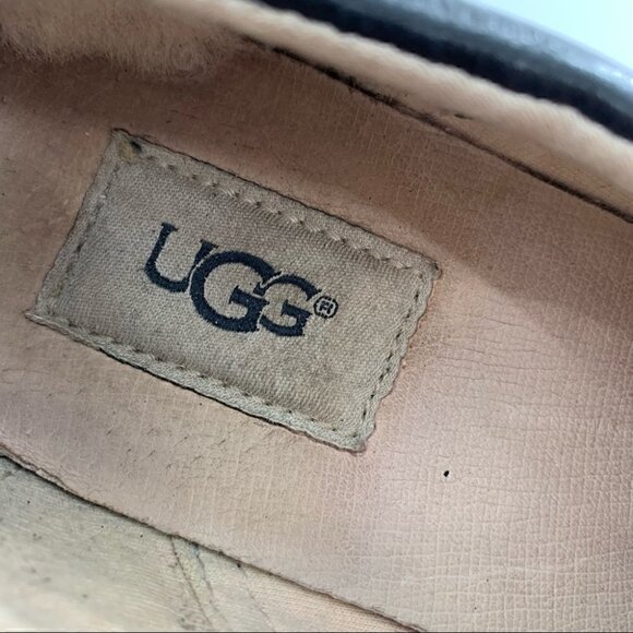 Ugg slip on sneakers size 8 39 black leather fleece wool lining flatforms - Picture 11 of 14